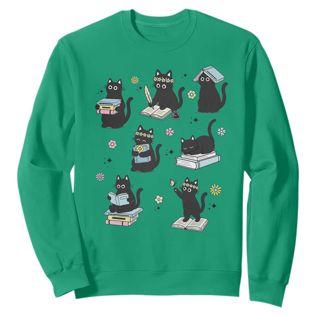 Bookish Black Cat Sweatshirt Funny Librarian Cat Lover Gift TS12 Irish Green Print Your Wear