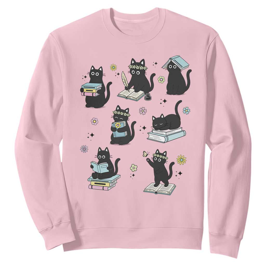 Bookish Black Cat Sweatshirt Funny Librarian Cat Lover Gift TS12 Light Pink Print Your Wear