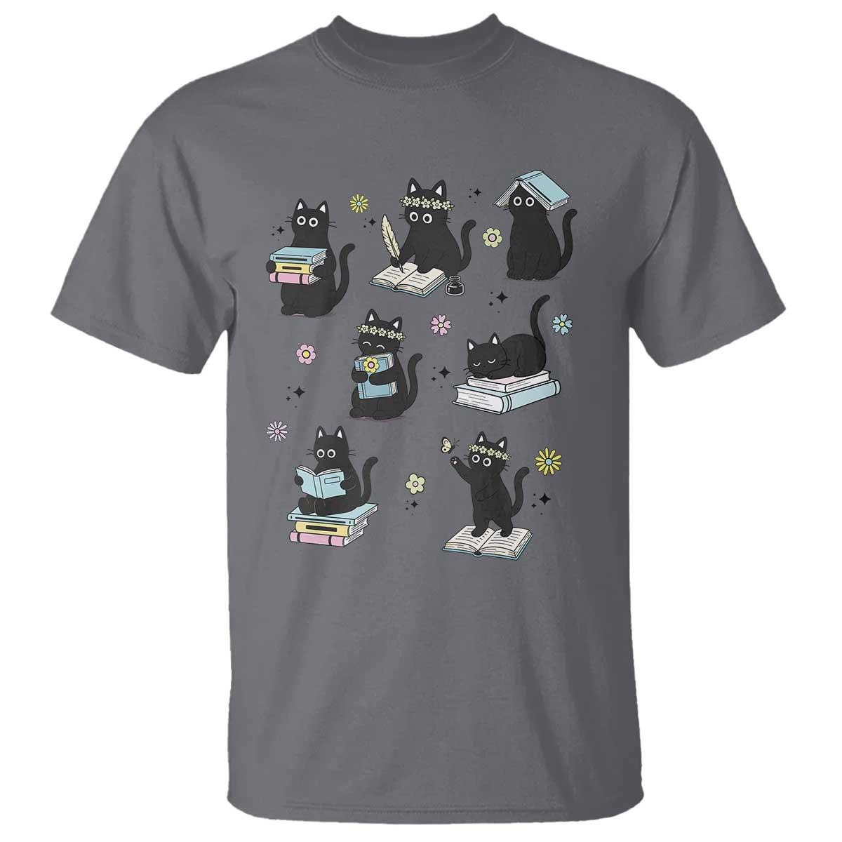 Bookish Black Cat T Shirt Funny Librarian Cat Lover Gift TS12 Charcoal Print Your Wear