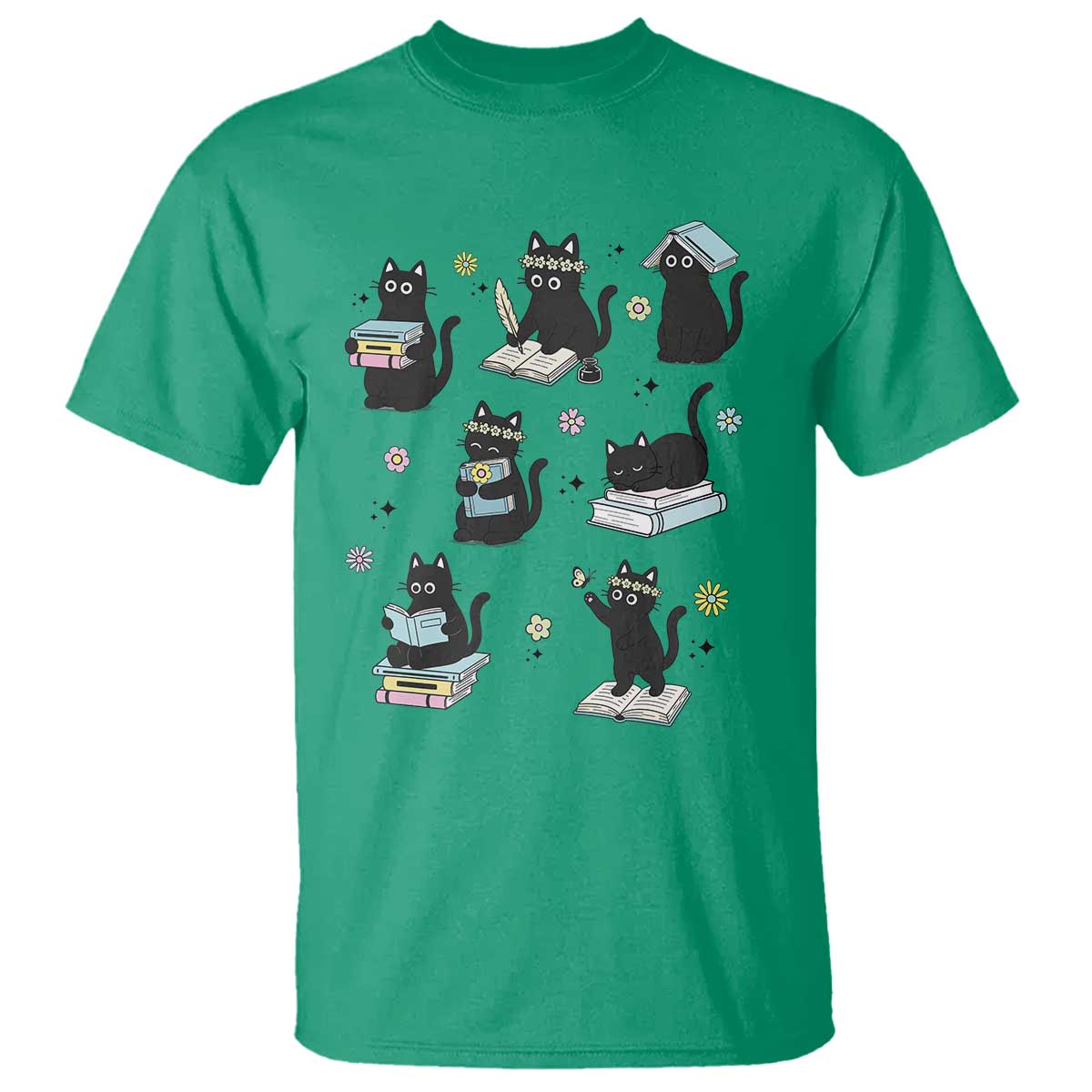 Bookish Black Cat T Shirt Funny Librarian Cat Lover Gift TS12 Irish Green Print Your Wear