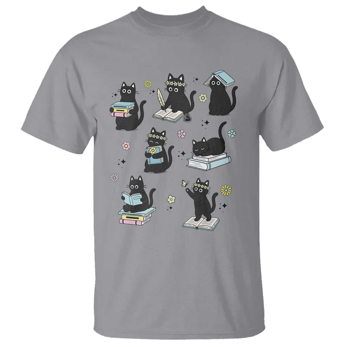 Bookish Black Cat T Shirt Funny Librarian Cat Lover Gift TS12 Sport Gray Print Your Wear