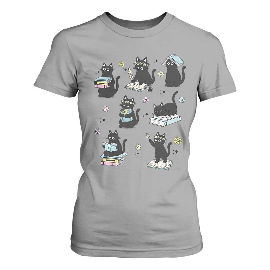 Bookish Black Cat T Shirt For Women Funny Librarian Cat Lover Gift TS12 Sport Gray Print Your Wear