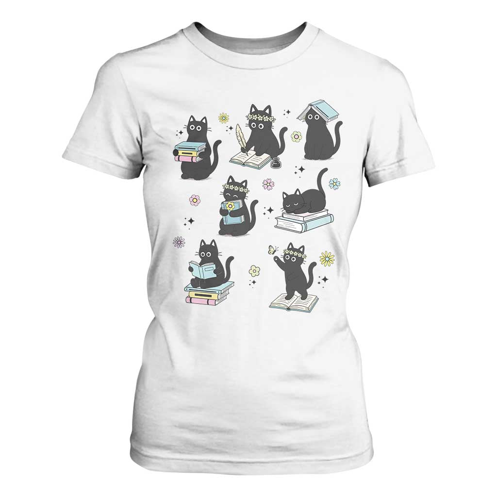 Bookish Black Cat T Shirt For Women Funny Librarian Cat Lover Gift TS12 White Print Your Wear
