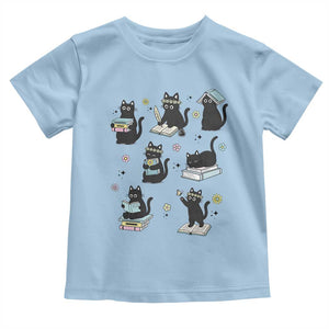 Bookish Black Cat Toddler T Shirt Funny Librarian Cat Lover Gift TS12 Light Blue Print Your Wear