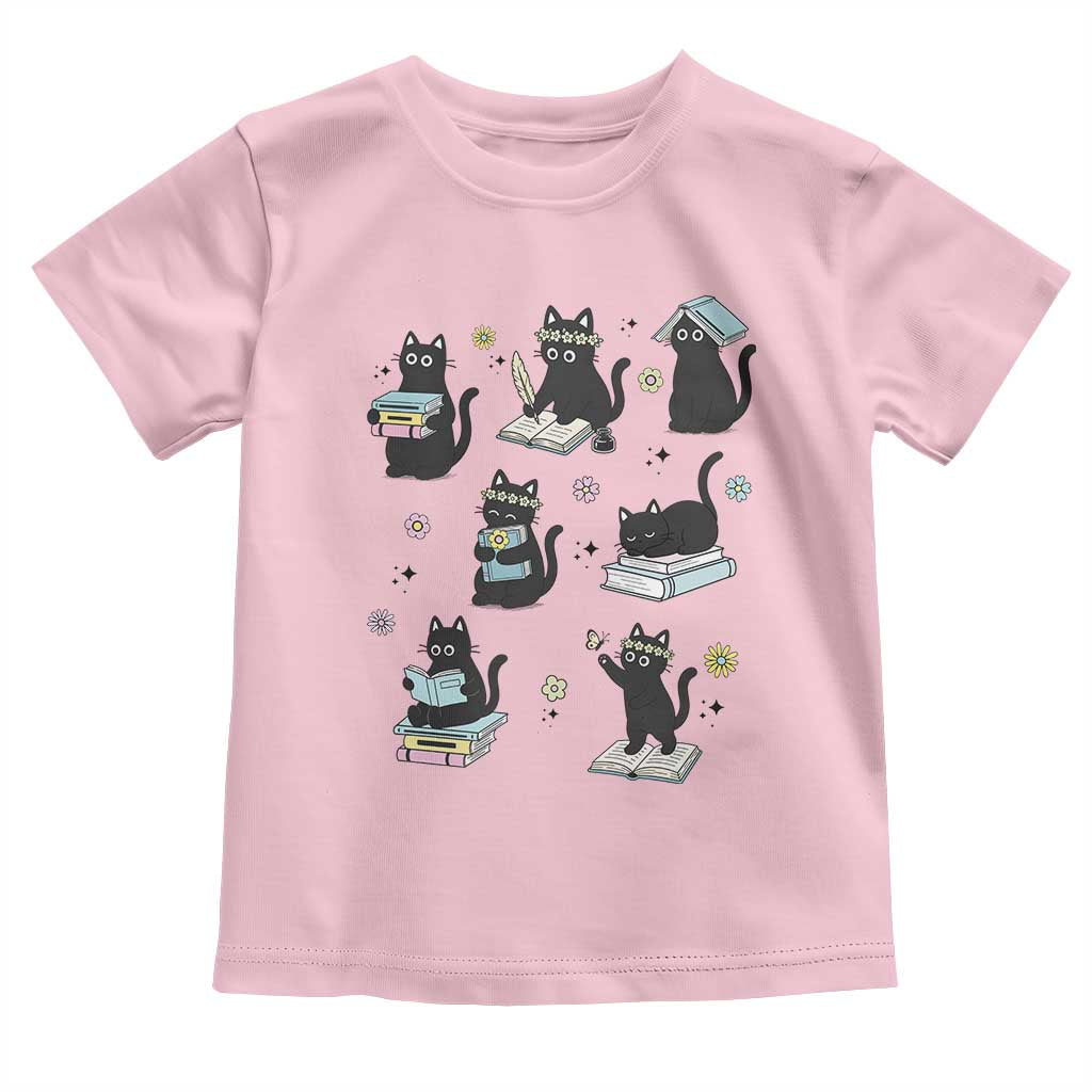 Bookish Black Cat Toddler T Shirt Funny Librarian Cat Lover Gift TS12 Light Pink Print Your Wear