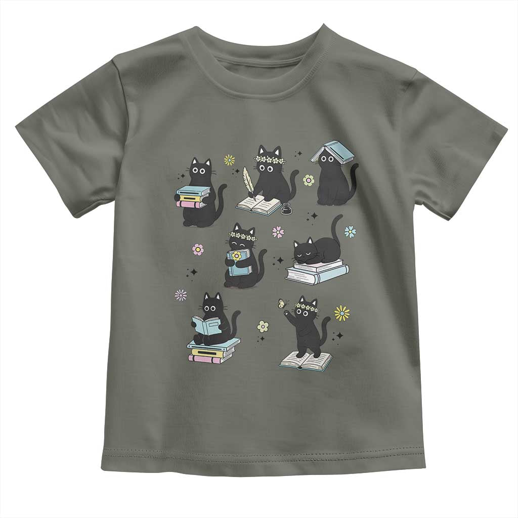 Bookish Black Cat Toddler T Shirt Funny Librarian Cat Lover Gift TS12 Military Green Print Your Wear
