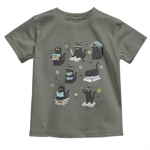 Bookish Black Cat Toddler T Shirt Funny Librarian Cat Lover Gift TS12 Military Green Print Your Wear