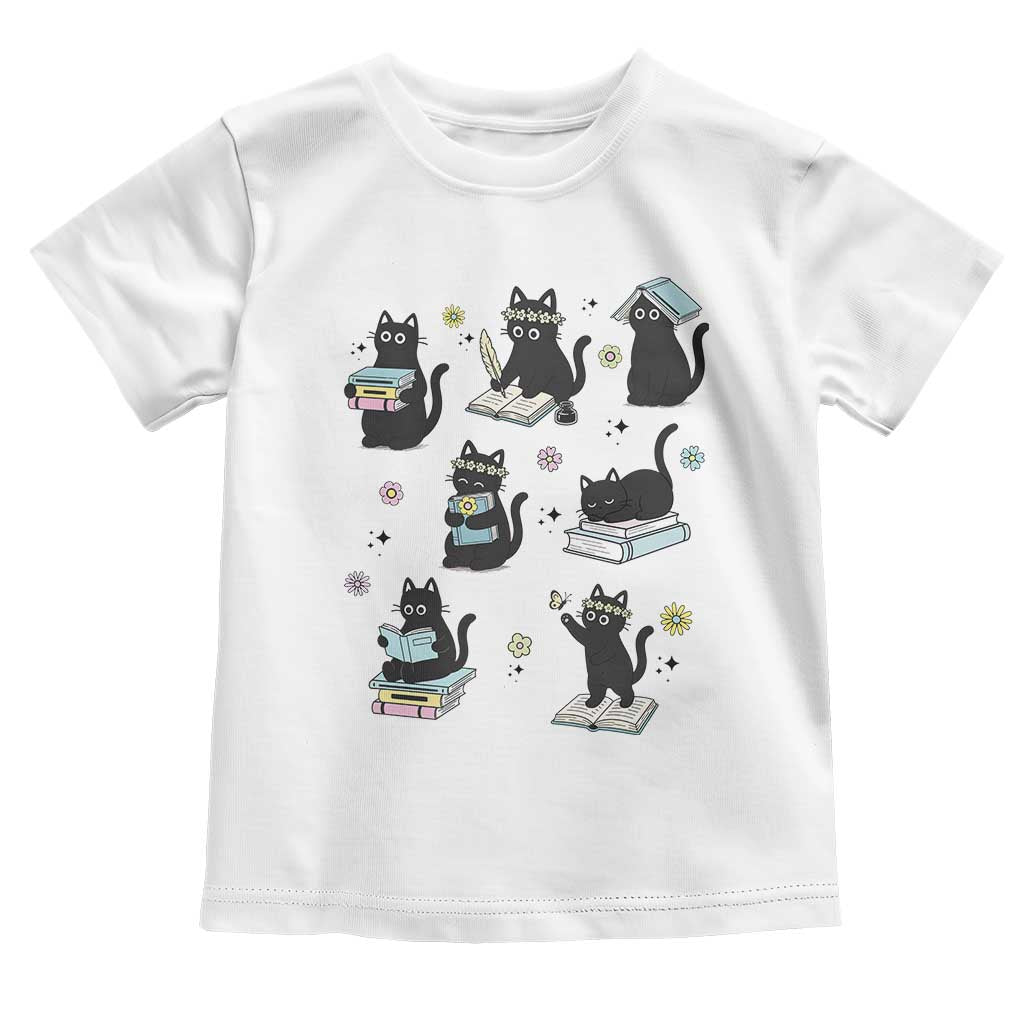 Bookish Black Cat Toddler T Shirt Funny Librarian Cat Lover Gift TS12 White Print Your Wear