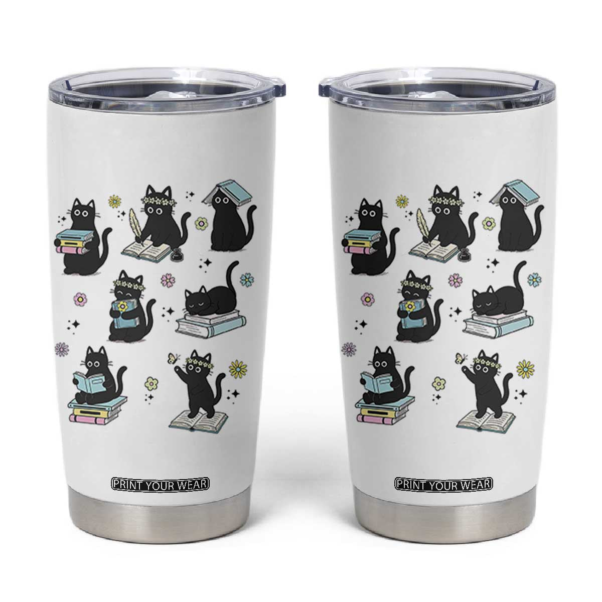 Bookish Black Cat Tumbler Cup Funny Librarian Cat Lover Gift TS12 White Print Your Wear