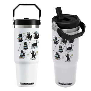 Bookish Black Cat Flip Straw Tumbler Funny Librarian Cat Lover Gift TS12 One Size: 30 oz White Print Your Wear
