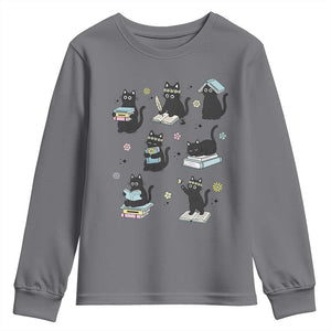 Bookish Black Cat Youth Sweatshirt Funny Librarian Cat Lover Gift TS12 Charcoal Print Your Wear