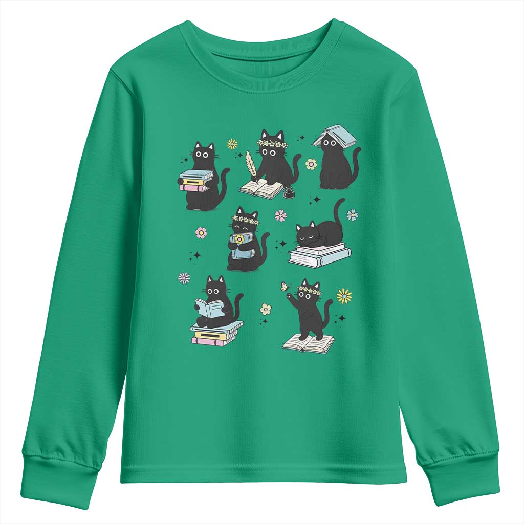 Bookish Black Cat Youth Sweatshirt Funny Librarian Cat Lover Gift TS12 Irish Green Print Your Wear
