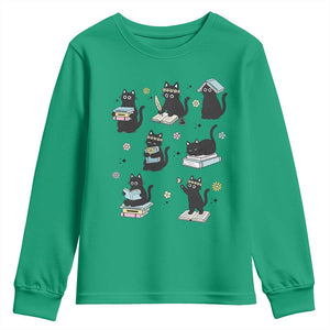 Bookish Black Cat Youth Sweatshirt Funny Librarian Cat Lover Gift TS12 Irish Green Print Your Wear