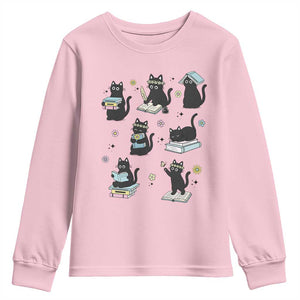 Bookish Black Cat Youth Sweatshirt Funny Librarian Cat Lover Gift TS12 Light Pink Print Your Wear