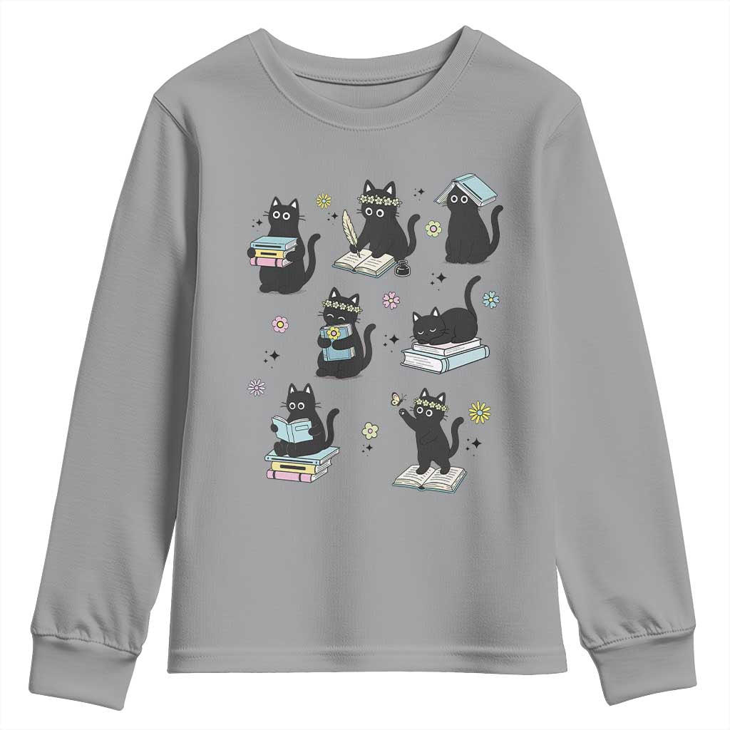 Bookish Black Cat Youth Sweatshirt Funny Librarian Cat Lover Gift TS12 Sport Gray Print Your Wear