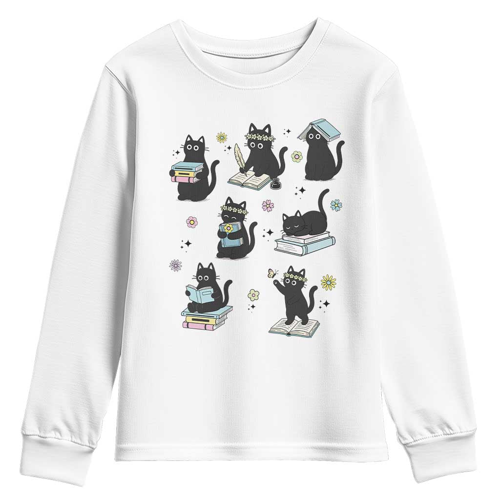 Bookish Black Cat Youth Sweatshirt Funny Librarian Cat Lover Gift TS12 White Print Your Wear