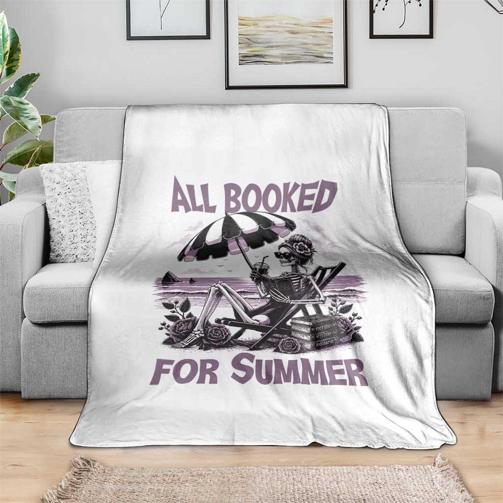Funny Skeleton Reading At The Beach Throw Blanket All Booked For Summer TS12 Print Your Wear