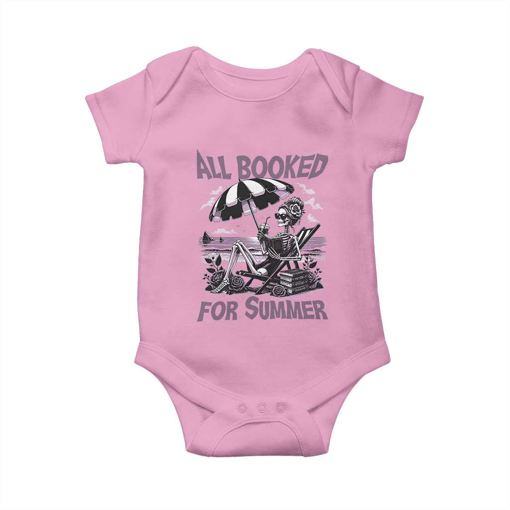 Funny Skeleton Reading At The Beach Baby Onesie All Booked For Summer TS12 Light Pink Print Your Wear