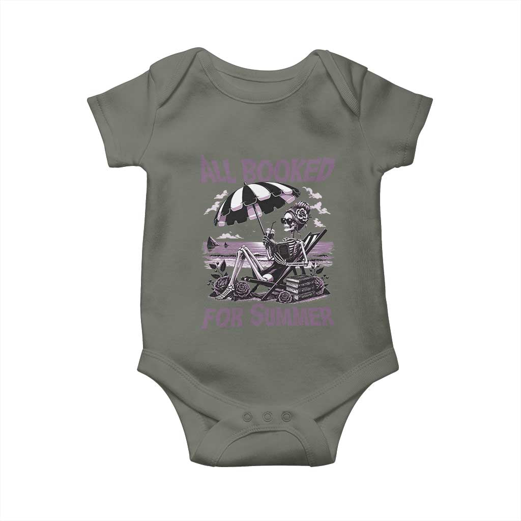 Funny Skeleton Reading At The Beach Baby Onesie All Booked For Summer TS12 Military Green Print Your Wear