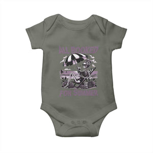 Funny Skeleton Reading At The Beach Baby Onesie All Booked For Summer TS12 Military Green Print Your Wear