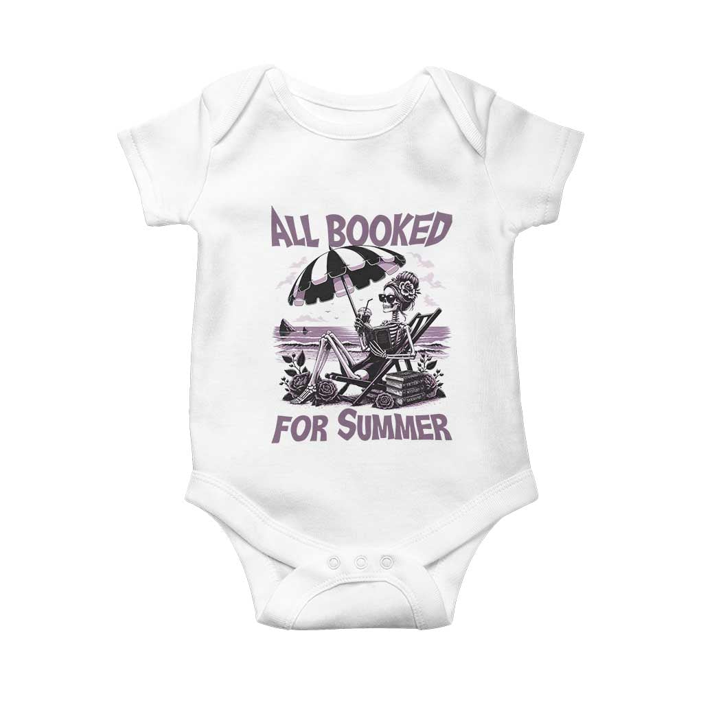 Funny Skeleton Reading At The Beach Baby Onesie All Booked For Summer TS12 White Print Your Wear