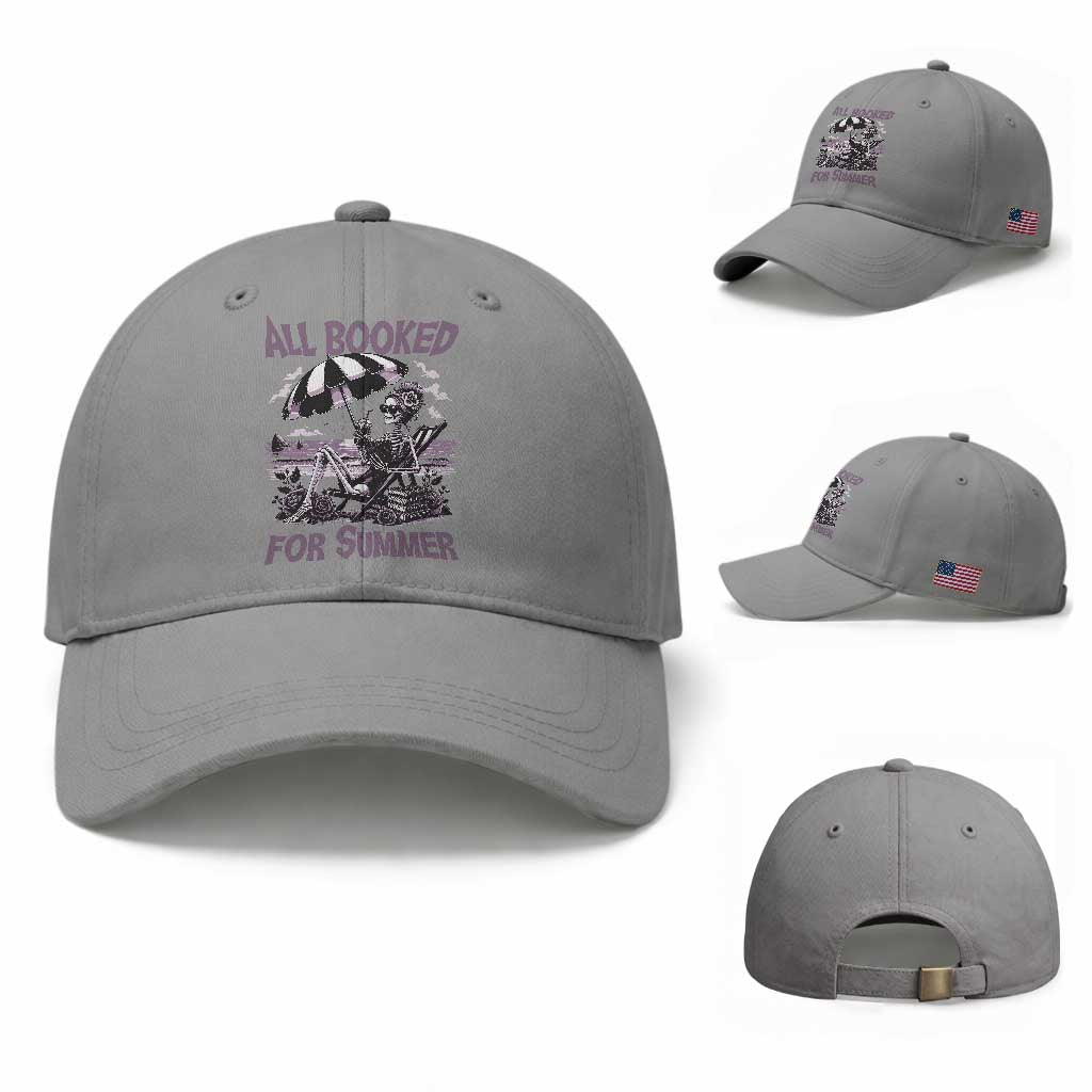 Funny Skeleton Reading At The Beach Baseball Cap All Booked For Summer TS12 Baseball Cap Universal Fit Sport Gray Print Your Wear