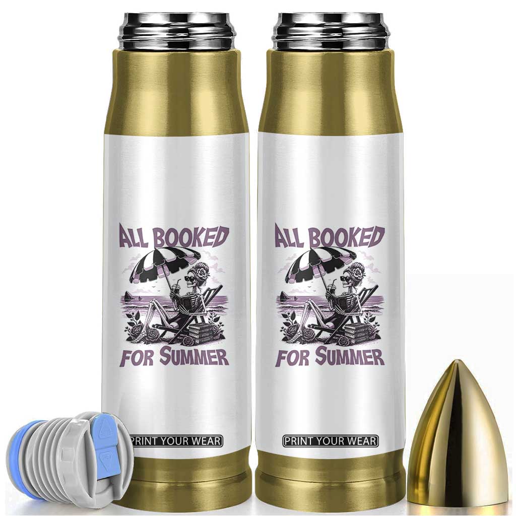 Funny Skeleton Reading At The Beach Bullet Tumbler All Booked For Summer TS12 White Print Your Wear