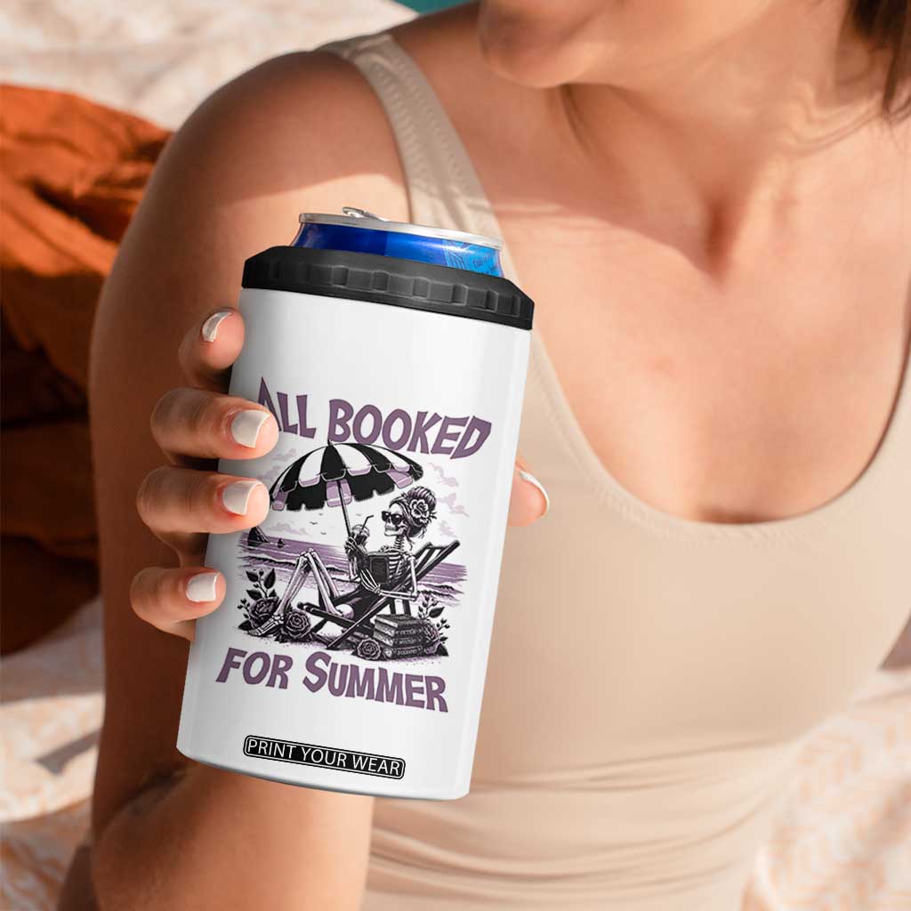 Funny Skeleton Reading At The Beach 4 in 1 Can Cooler Tumbler All Booked For Summer TS12 Print Your Wear