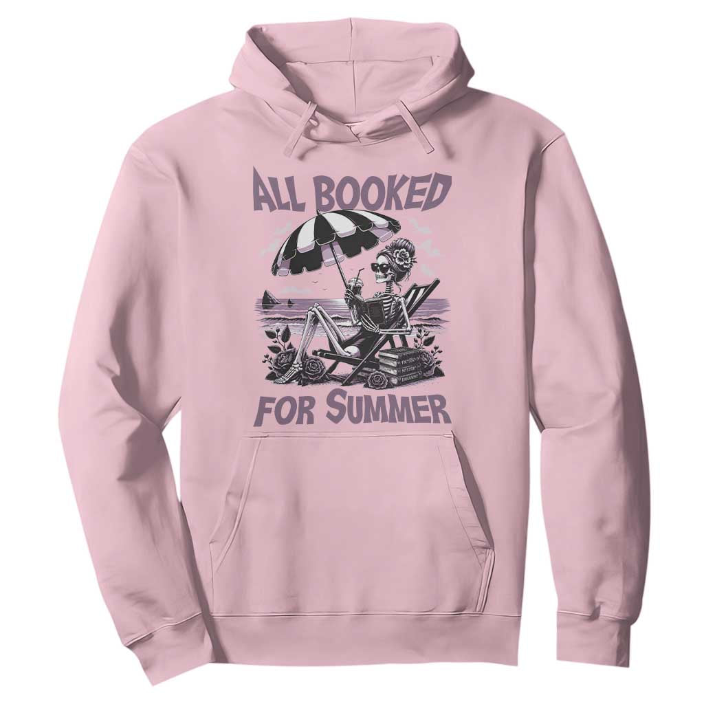 Funny Skeleton Reading At The Beach Hoodie All Booked For Summer TS12 Light Pink Print Your Wear