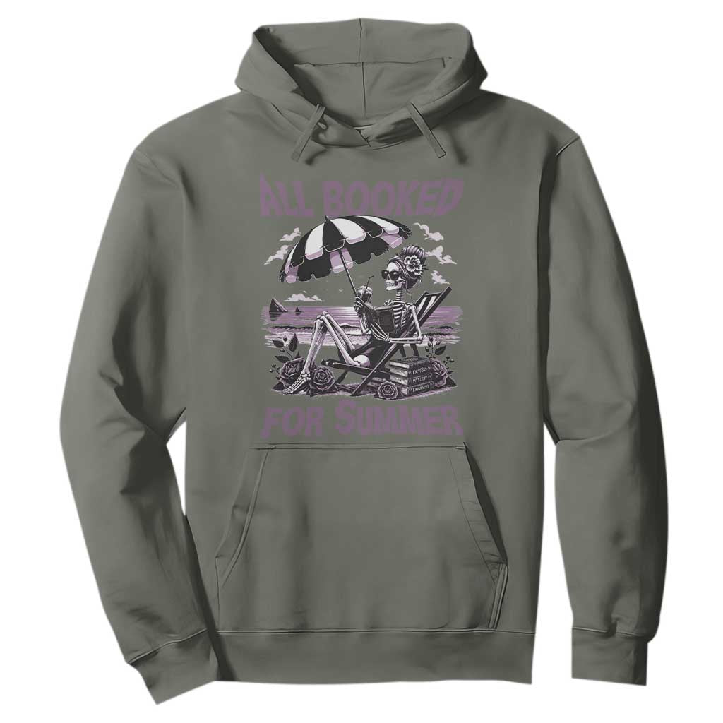 Funny Skeleton Reading At The Beach Hoodie All Booked For Summer TS12 Military Green Print Your Wear