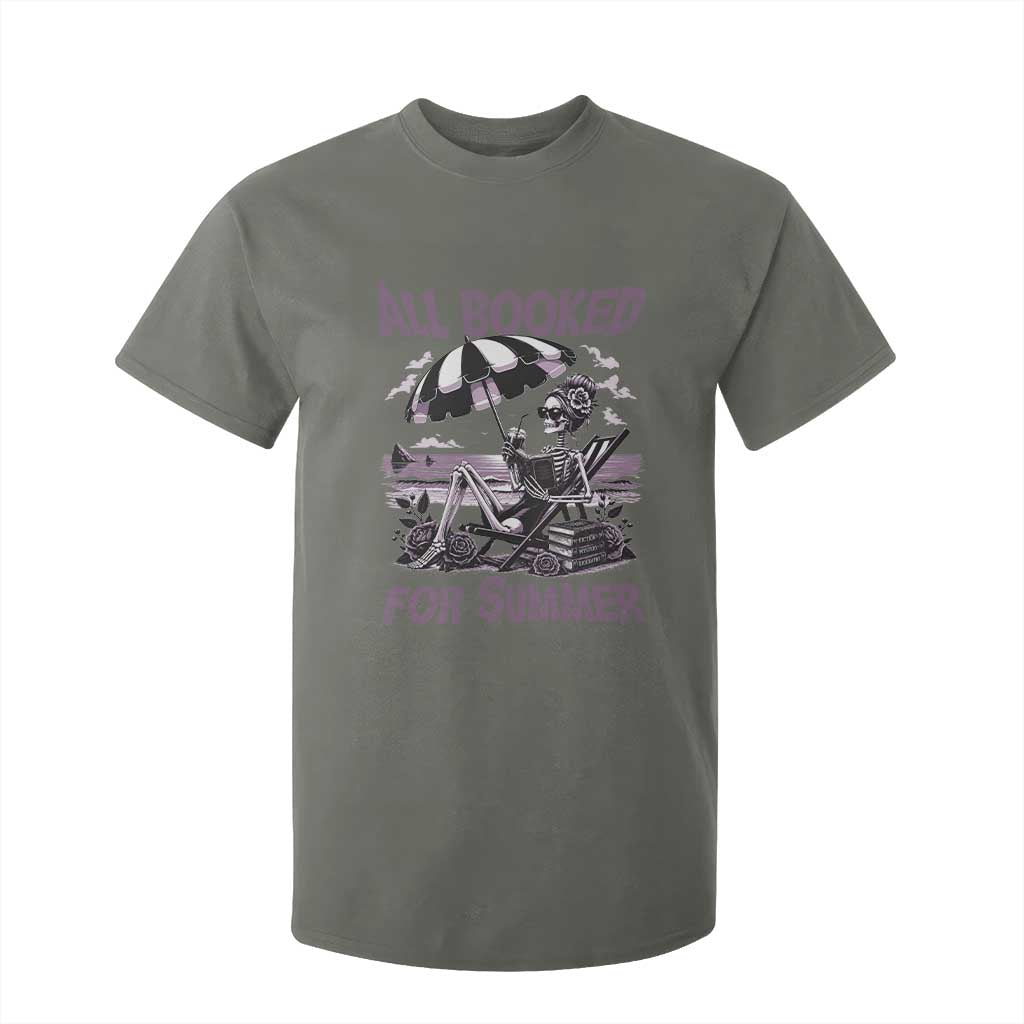 Funny Skeleton Reading At The Beach T Shirt For Kid All Booked For Summer TS12 Military Green Print Your Wear