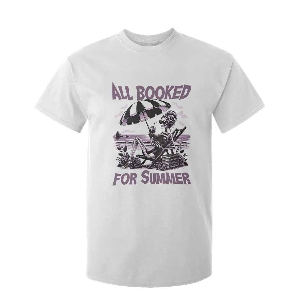 Funny Skeleton Reading At The Beach T Shirt For Kid All Booked For Summer TS12 White Print Your Wear