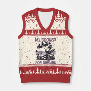 Funny Skeleton Reading At The Beach V-Neck Knit Sweater Vest All Booked For Summer TS12 Beige Red Print Your Wear