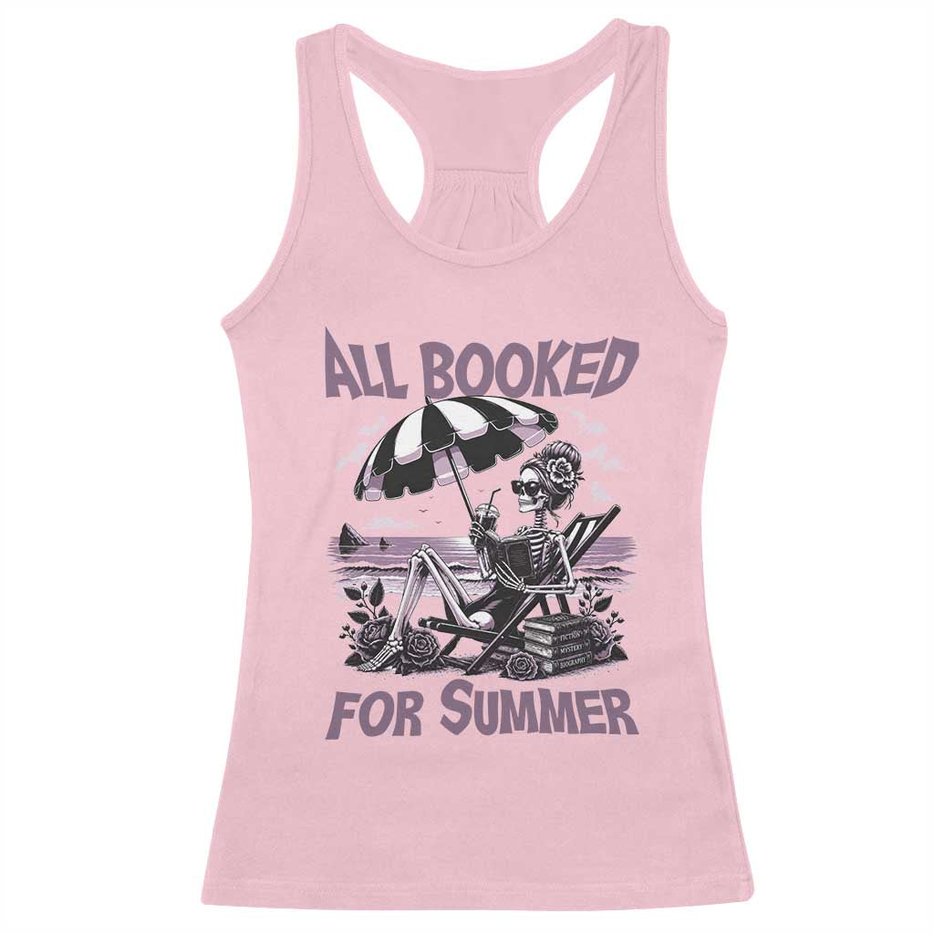 Funny Skeleton Reading At The Beach Racerback Tank Top All Booked For Summer TS12 Light Pink Print Your Wear