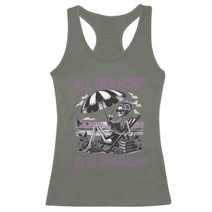 Funny Skeleton Reading At The Beach Racerback Tank Top All Booked For Summer TS12 Military Green Print Your Wear