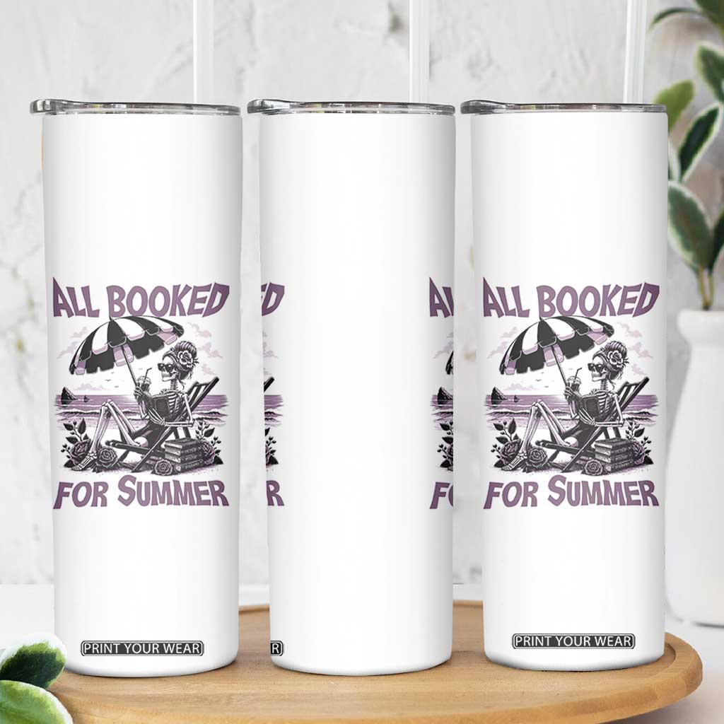 Funny Skeleton Reading At The Beach Skinny Tumbler All Booked For Summer TS12 Print Your Wear