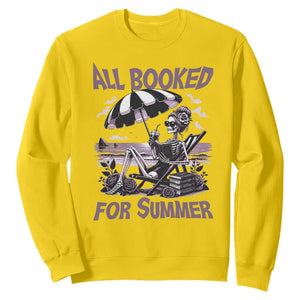 Funny Skeleton Reading At The Beach Sweatshirt All Booked For Summer TS12 Daisy Print Your Wear