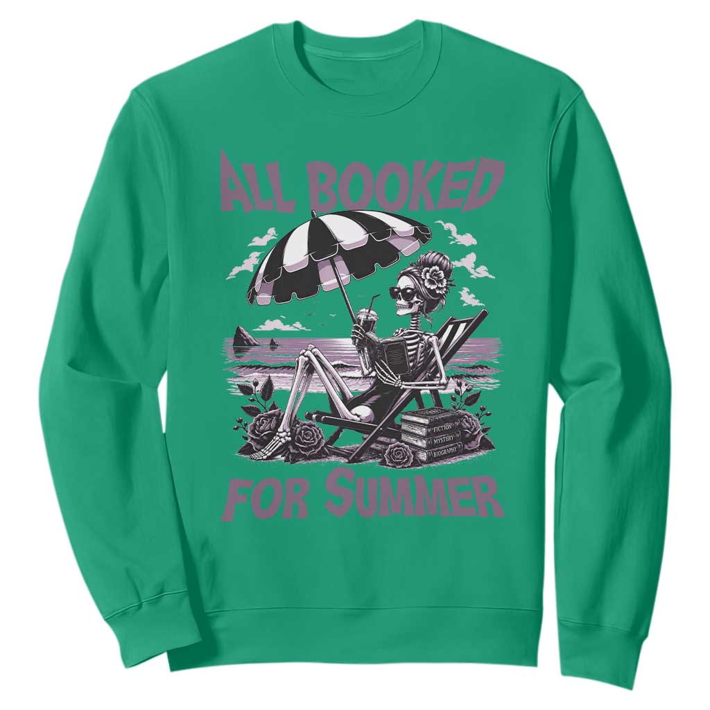 Funny Skeleton Reading At The Beach Sweatshirt All Booked For Summer TS12 Irish Green Print Your Wear