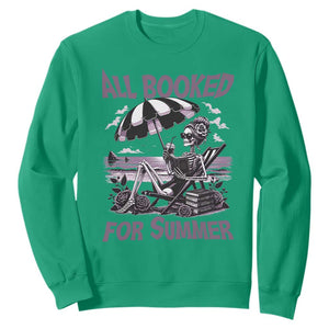 Funny Skeleton Reading At The Beach Sweatshirt All Booked For Summer TS12 Irish Green Print Your Wear