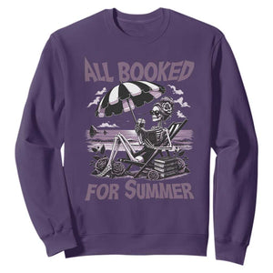 Funny Skeleton Reading At The Beach Sweatshirt All Booked For Summer TS12 Purple Print Your Wear