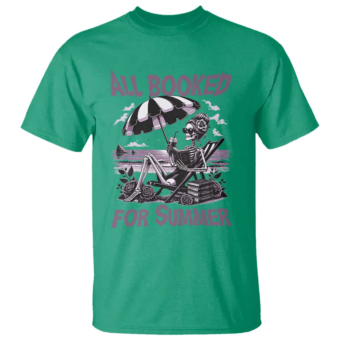 Funny Skeleton Reading At The Beach T Shirt All Booked For Summer TS12 Irish Green Print Your Wear