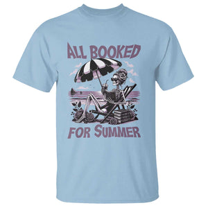 Funny Skeleton Reading At The Beach T Shirt All Booked For Summer TS12 Light Blue Print Your Wear