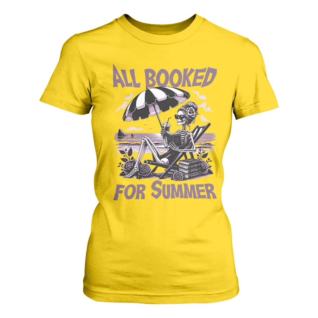 Funny Skeleton Reading At The Beach T Shirt For Women All Booked For Summer TS12 Daisy Print Your Wear