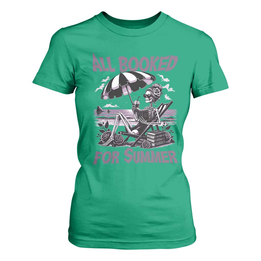 Funny Skeleton Reading At The Beach T Shirt For Women All Booked For Summer TS12 Irish Green Print Your Wear