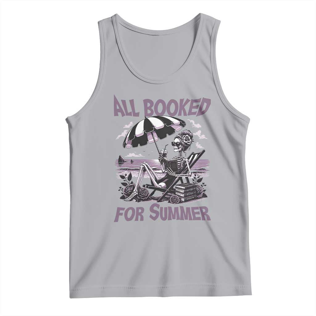 Funny Skeleton Reading At The Beach Tank Top All Booked For Summer TS12 Athletic Heather Print Your Wear