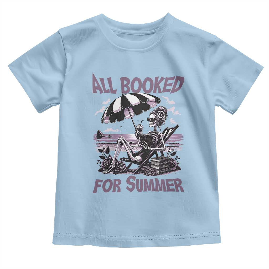 Funny Skeleton Reading At The Beach Toddler T Shirt All Booked For Summer TS12 Light Blue Print Your Wear
