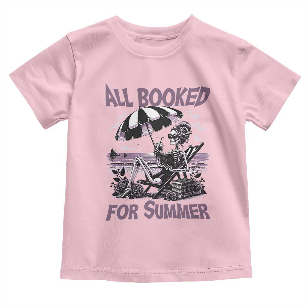 Funny Skeleton Reading At The Beach Toddler T Shirt All Booked For Summer TS12 Light Pink Print Your Wear