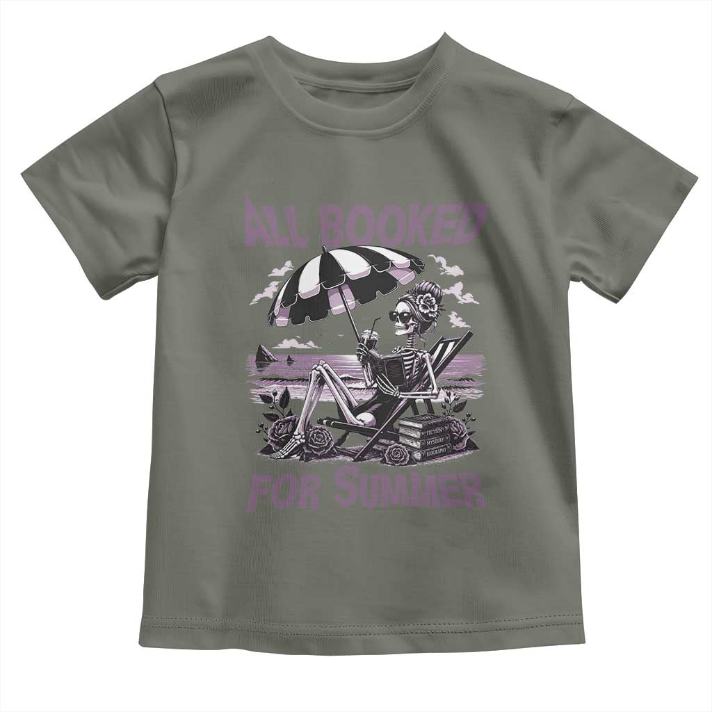 Funny Skeleton Reading At The Beach Toddler T Shirt All Booked For Summer TS12 Military Green Print Your Wear
