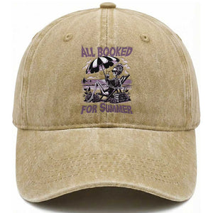 Funny Skeleton Reading At The Beach Washed Cotton Baseball Cap All Booked For Summer TS12 Print Your Wear