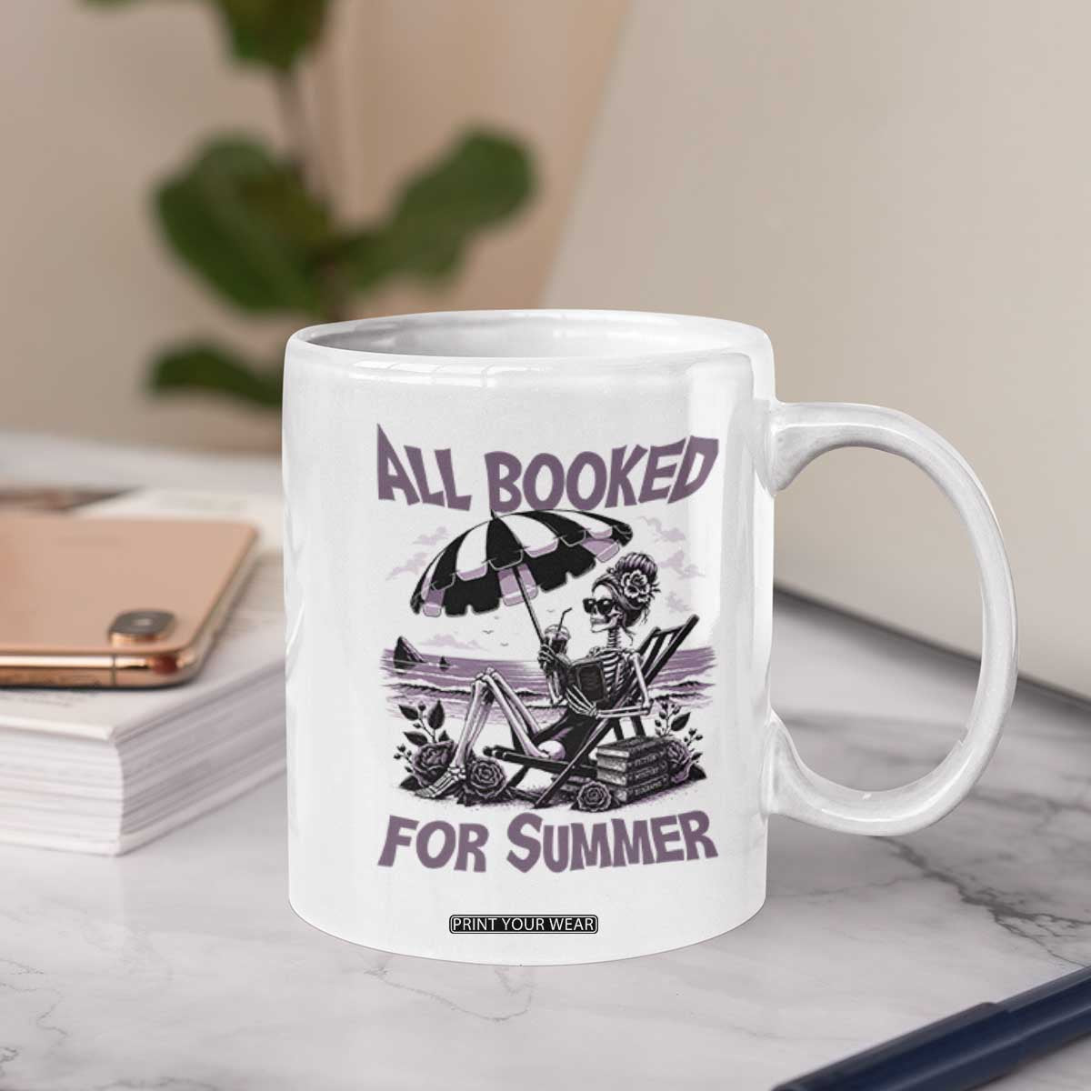 Funny Skeleton Reading At The Beach Coffee Mug All Booked For Summer TS12 Print Your Wear